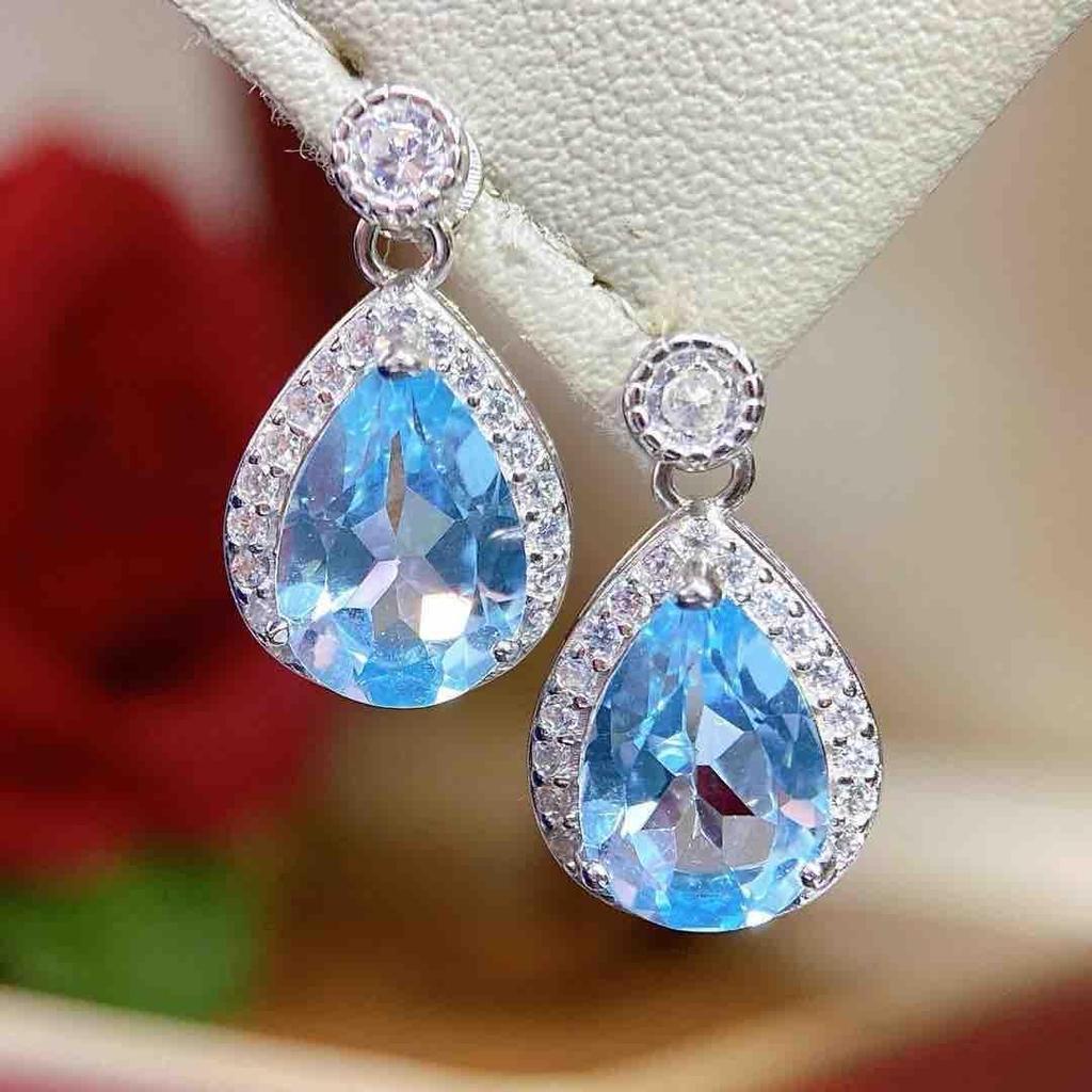 2025 Natural Topaz Earrings with S925 Silver, Court Style, Simple Design