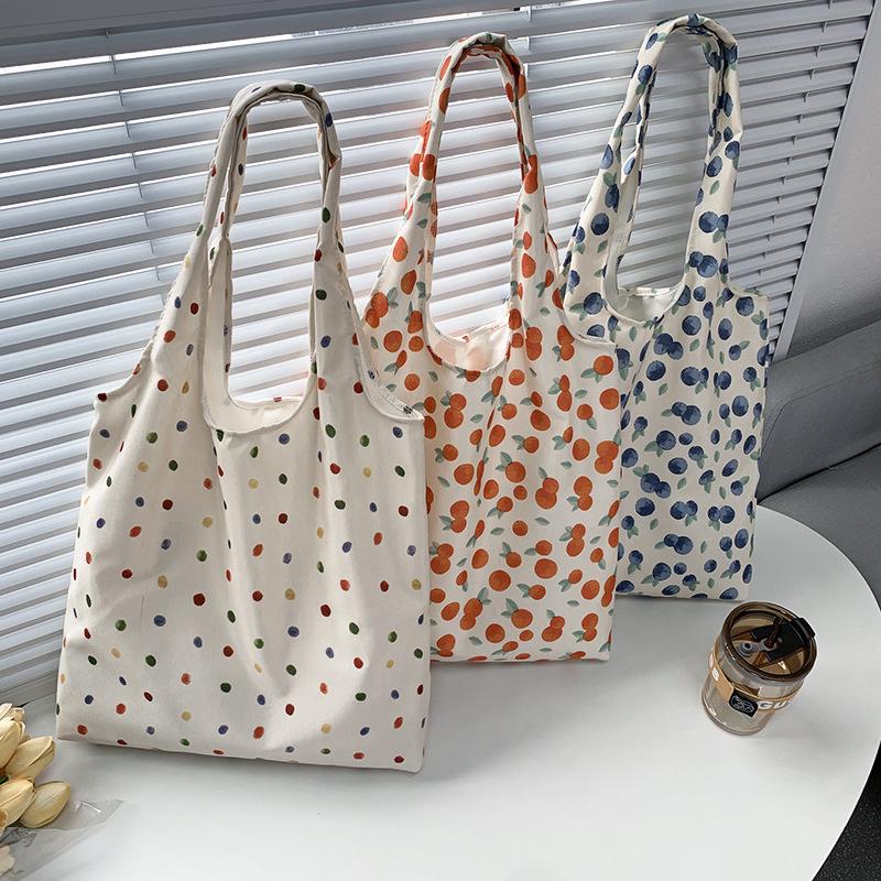 Retro Polka Dot Canvas Tote Bag - Versatile, Large Capacity Shoulder Bag for Women and College Students