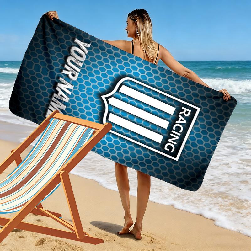 Name Custom Racing Club Print Beach Towel, Large Soft Quick Dry Towel for Beach Camping Swimming