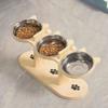Three Bowl Design High Cat Bowl Stainless Steel Protects Neck Spine Food And Water Plate Lifting Height Pet Feeding Bowl