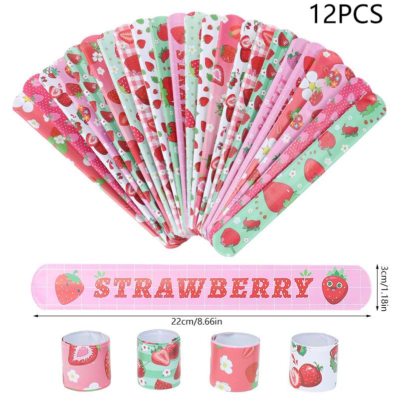 

12 шт. Розовые клубничные браслеты-хлопушки со сладкими фруктами, игрушка для детей, подарки для гостей на день рождения девочки, сувениры для детского праздника, наполнители для пиньяты земляничный
