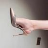 2025 New Pointed Champagne High Heels Thin Heel Bag Head Sexy Light Mouth Rhinestone Silk