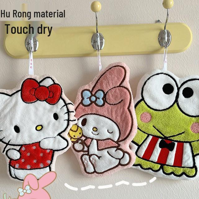 Cartoon Kitchen Hand Towel: Cute KT Cat, Thickened, Absorbent, No-Shed Cloth for Bathroom or Home