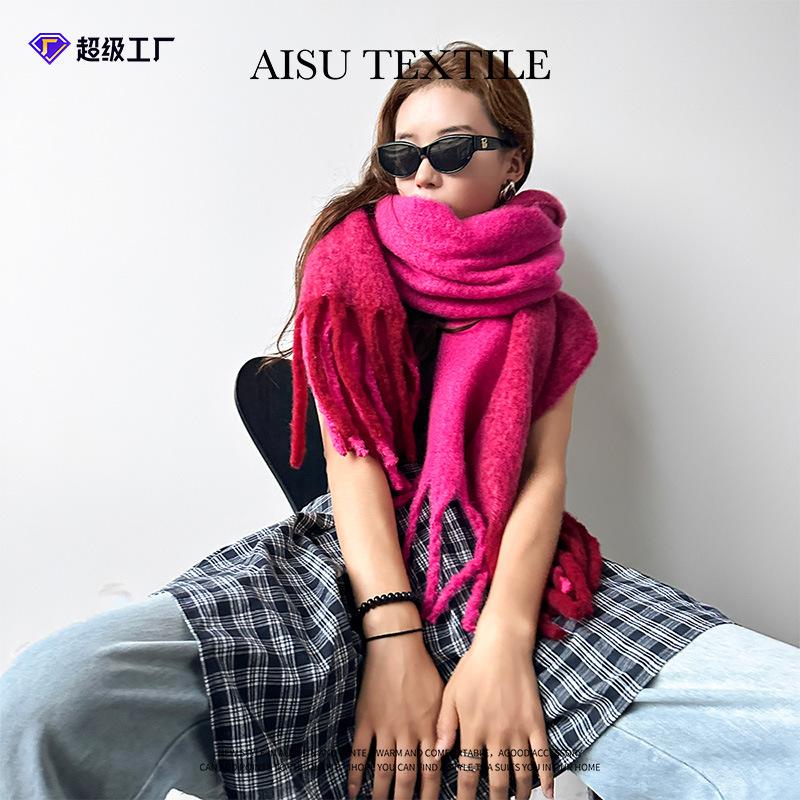 Soft waxy plush large size scarf women's autumn and winter fashion warm thickened scarf white fringed large shawl
