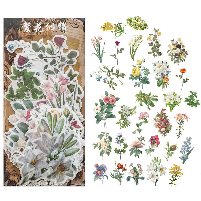 60-Piece Vintage Botanical Sticker Pack, Retro Plant Designs for Handmade Decoration & Journaling