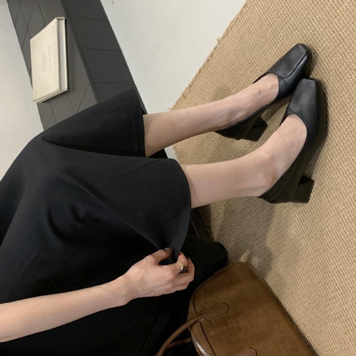 

2025 new high-heeled shallow-mouth soft leather foot cover versatile OL fashion women s shoes 35