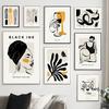 Black Ink Girl Leaf Wine Glass Line Wall Art Canvas Painting Abstract Posters And Prints Wall Picture For Living Room Home Decor