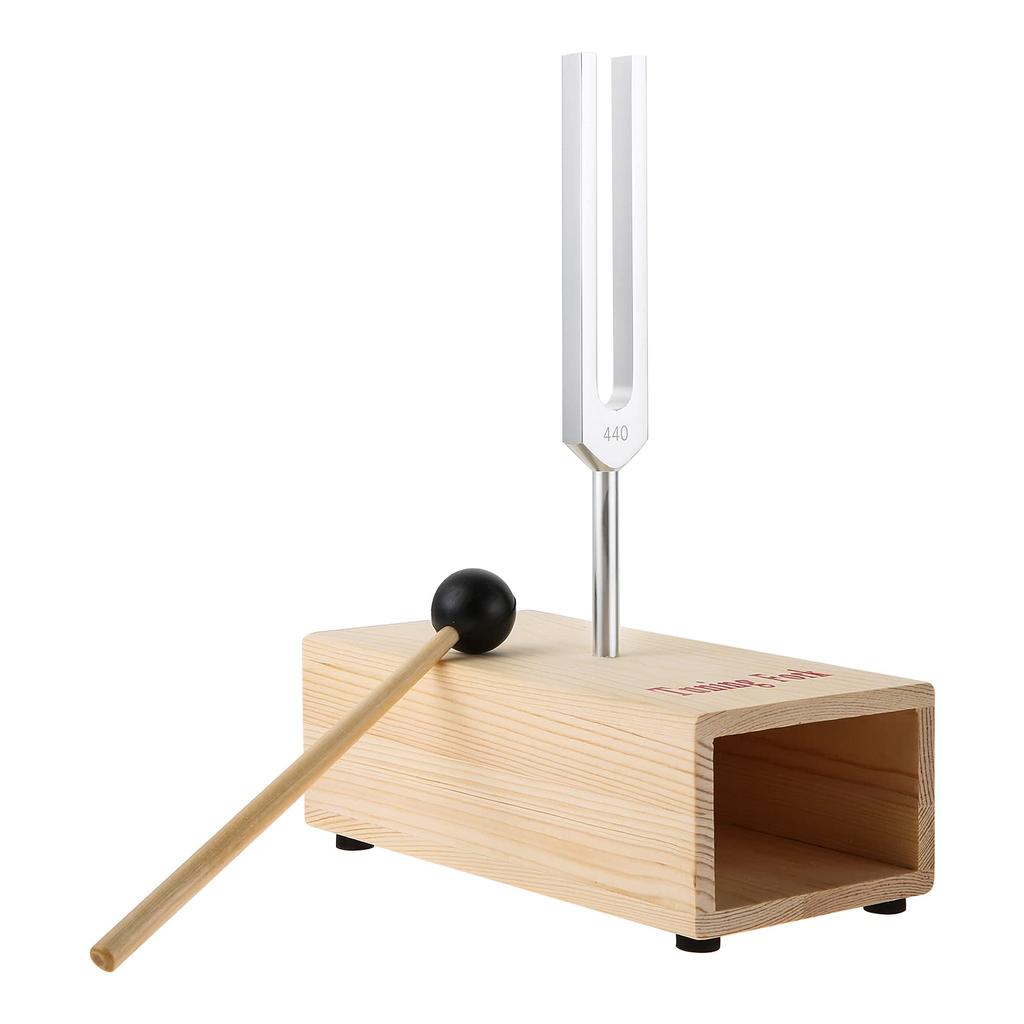 Dreld A440Hz Tuning Fork, Guitar Tuner with Resonator Box, Wooden Box and Mallet, Hammer Healing Accessories, Rubber Mallet Set, Standard Tone,