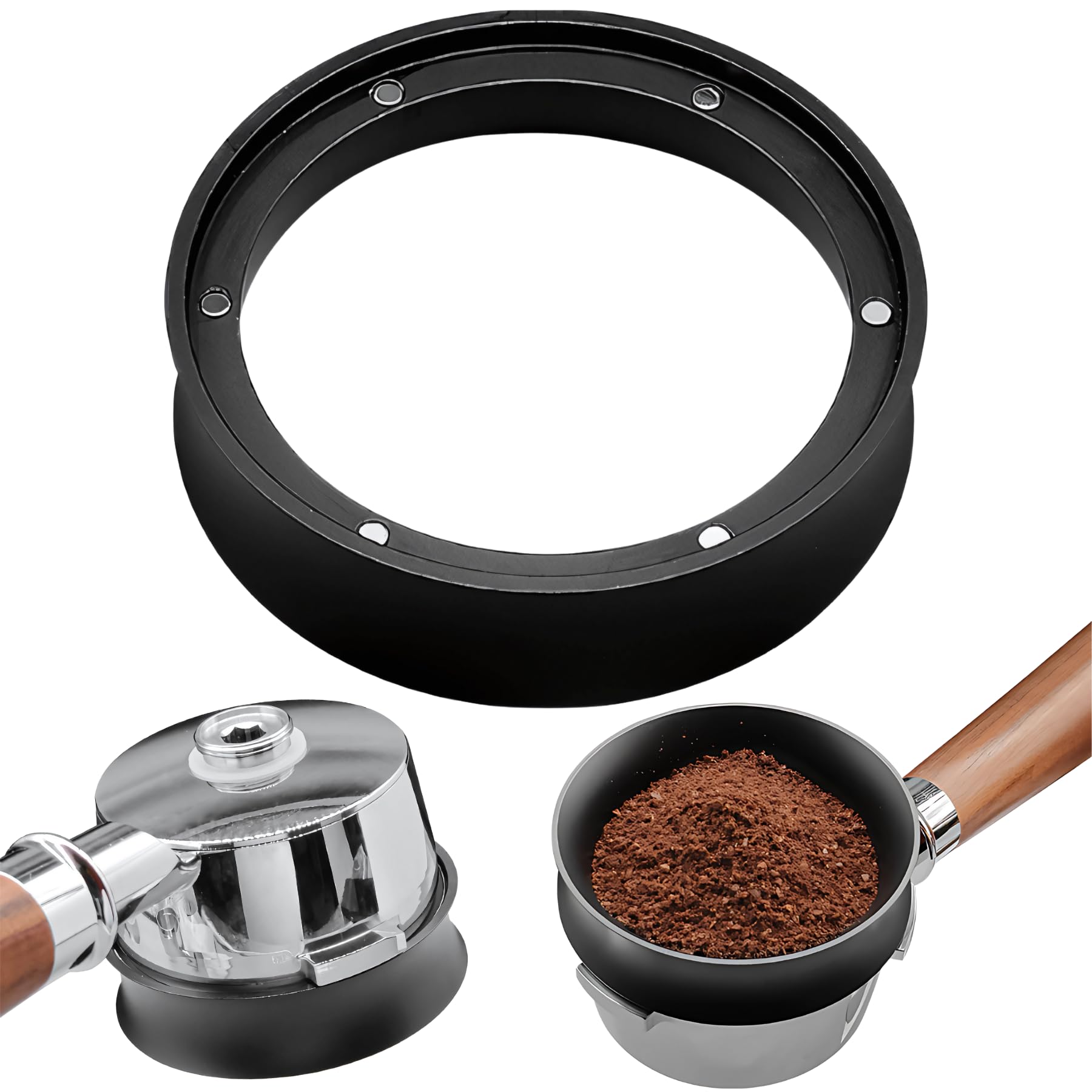 

Mellbo Coffee Dosing Rings with Magnets, 5 Pieces, Spill-Proof, Wide Mouth Design, Evenly Distributes Grounds, Ultra-Lightweight, Portable, Aluminum,