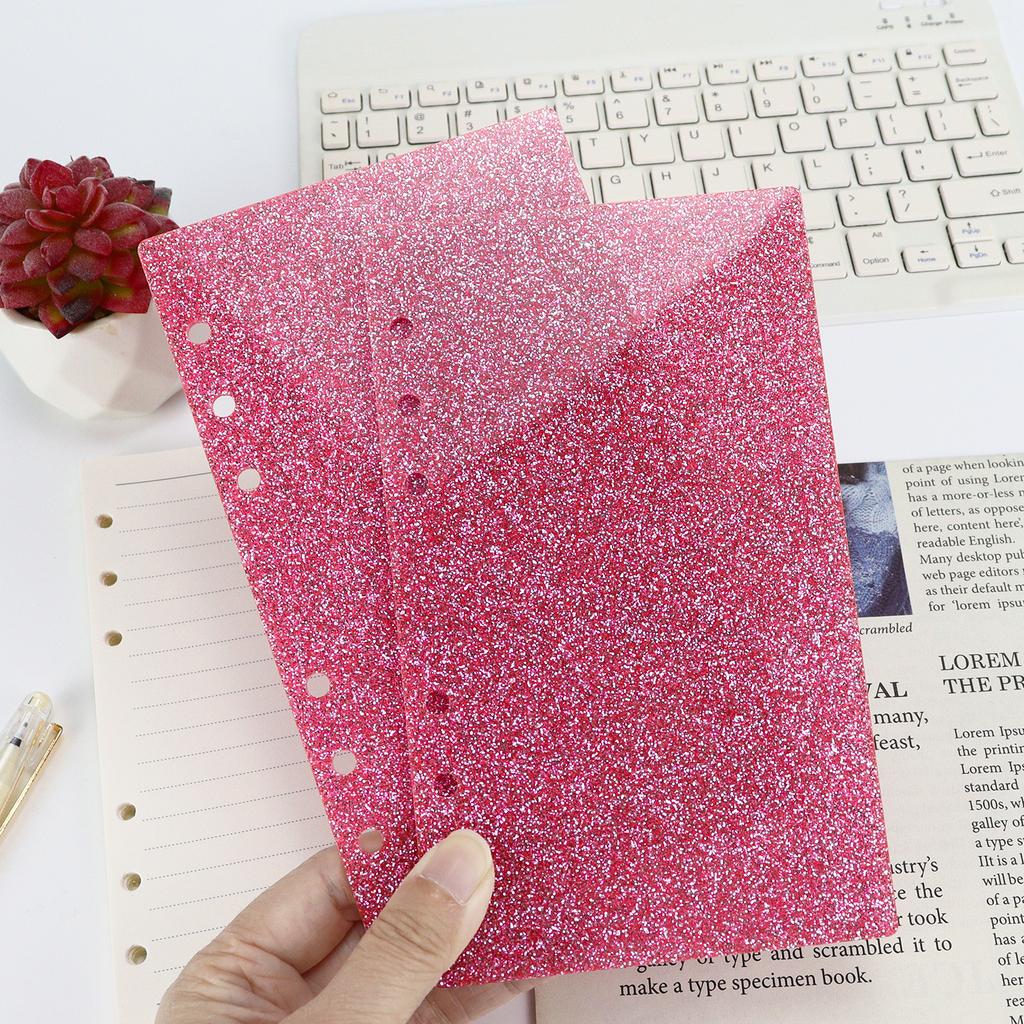 A6 Glitter Transparent Acrylic Loose Leaf Binder Cover DIY Account Book Journal Planner Office Stationery Supplies
