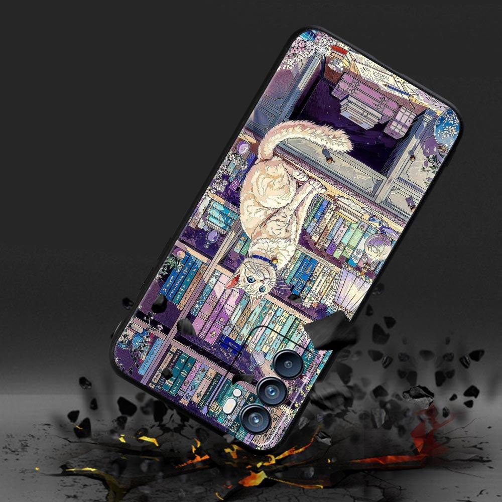 Handyhülle für Oppo A17 A31 A54 A57 A78 A79 Find X5 X6 Reno 7 8 10 11 12 13 F Pro Weiches TPU Niedliches Schmetterling Katze Bücherregal Design