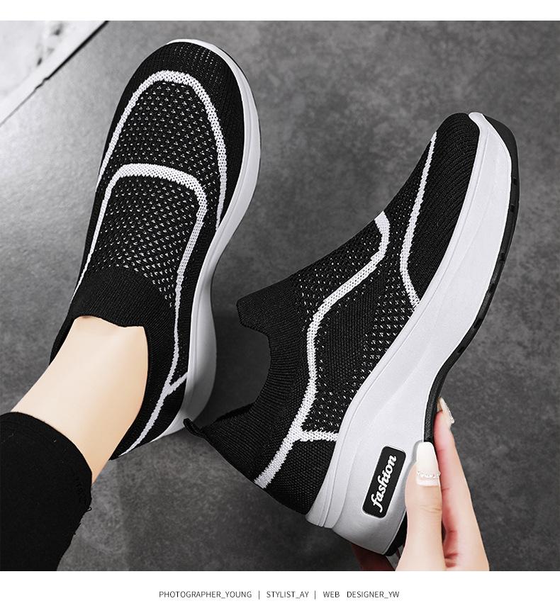 Women's Breathable Mesh Fly-Knit Casual Shoes with Thick, Soft Soles for Comfortable Height Increase