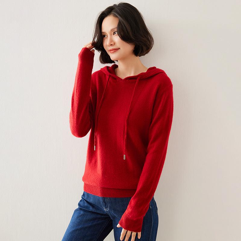 Women's Hooded Cashmere Sweater: Loose Knitwear Top for Autumn/Winter