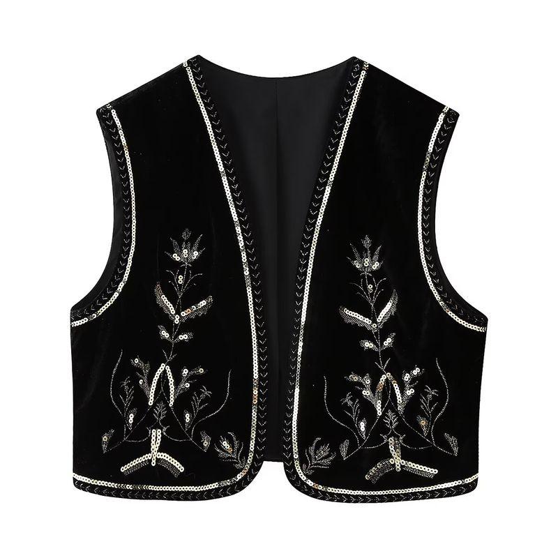 Kaslead New Arrival Women's Fashion Style Fashion Minimalist Velvet Beads Decoration Embroider Vest 5770226