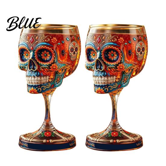 Themed Party Wine Glass Gothic Skull Glass Hand Painted Skeleton Goblet Day of The Dead Altar Accessory Decor Unique Bar Gift for Halloween Luxury