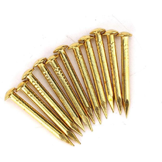 Brass Nails, 100 Pieces Round Head Gold Nails, Brass Wall Pins 10mm 15mm 18mm 22mm, Furniture Brass Tacks for Wood, for Hanging Picture Frame Mirror,