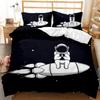 Child Cartoon Astronaut Duvet Cover Bedding Set King Size Boys Kids Galaxy Stars Out Space Soft Polyester Comforter Cover Black