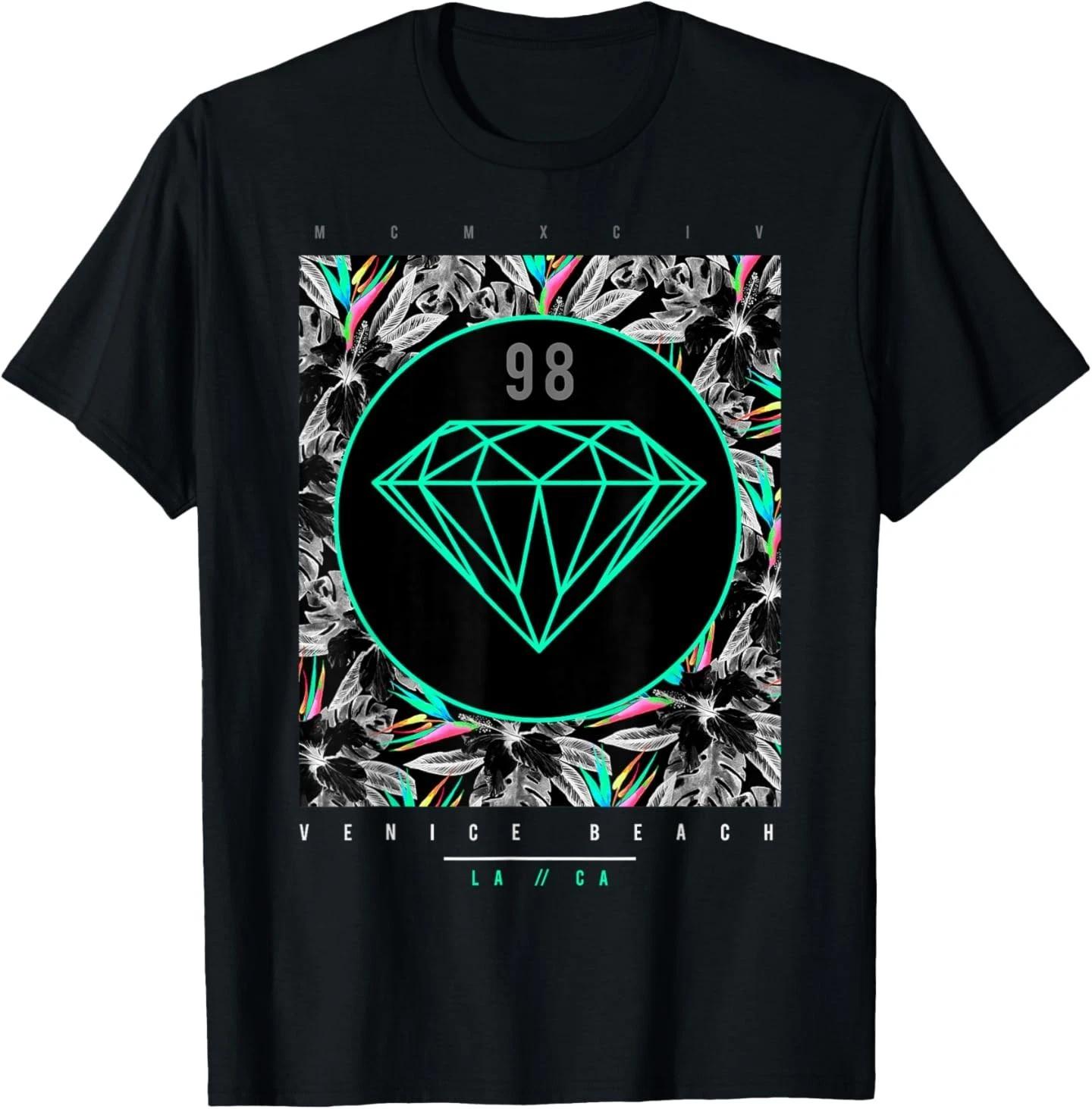 Venice Beach Diamond Color Floral Print T- Shirt 4XL