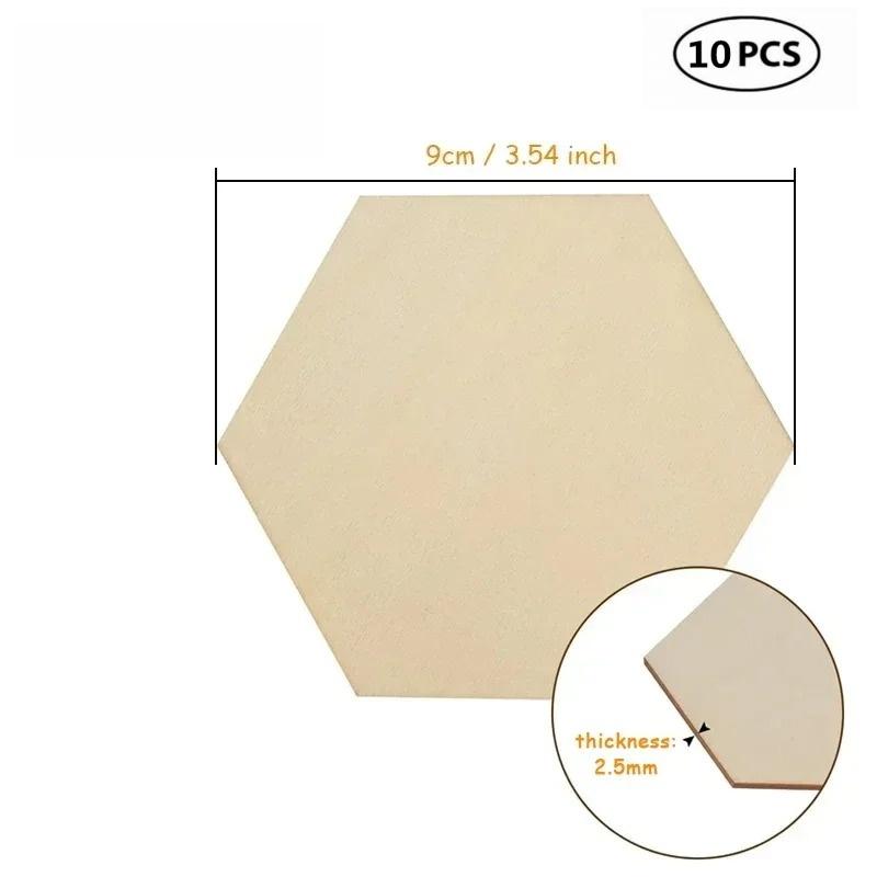 10-120mm Wooden Hexagon Blank Slices Unfinished Wood Discs Hanging Embellishments Art Crafts for DIY Crafting Wedding Christmas
