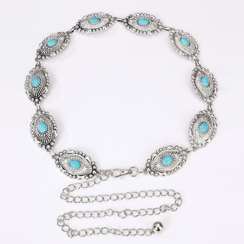 Bohemian Turquoise Waist Chain With Metal Accents For Summer Festival Fashion