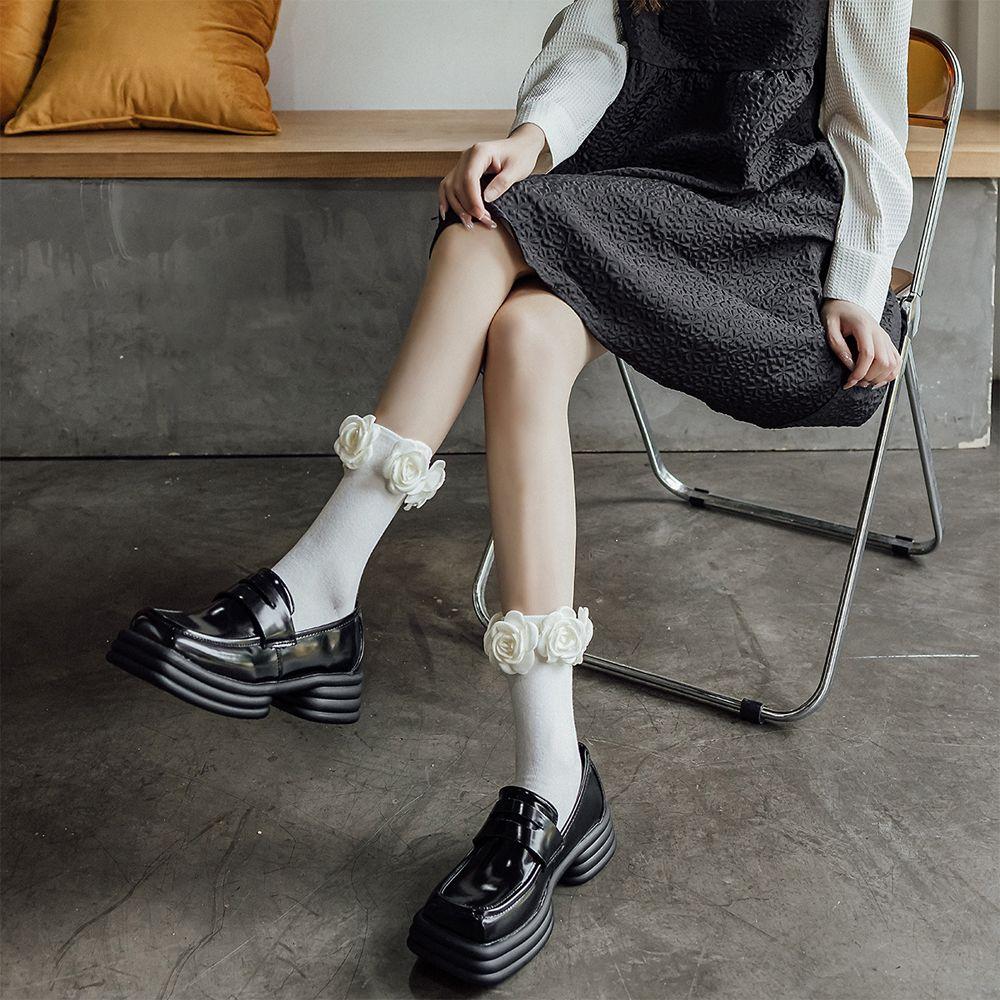 

Sweet Middle Tube Spring Cotton Camellia Strong Men s Socks Women Socks Rose Socks Lolita Socks чёрный