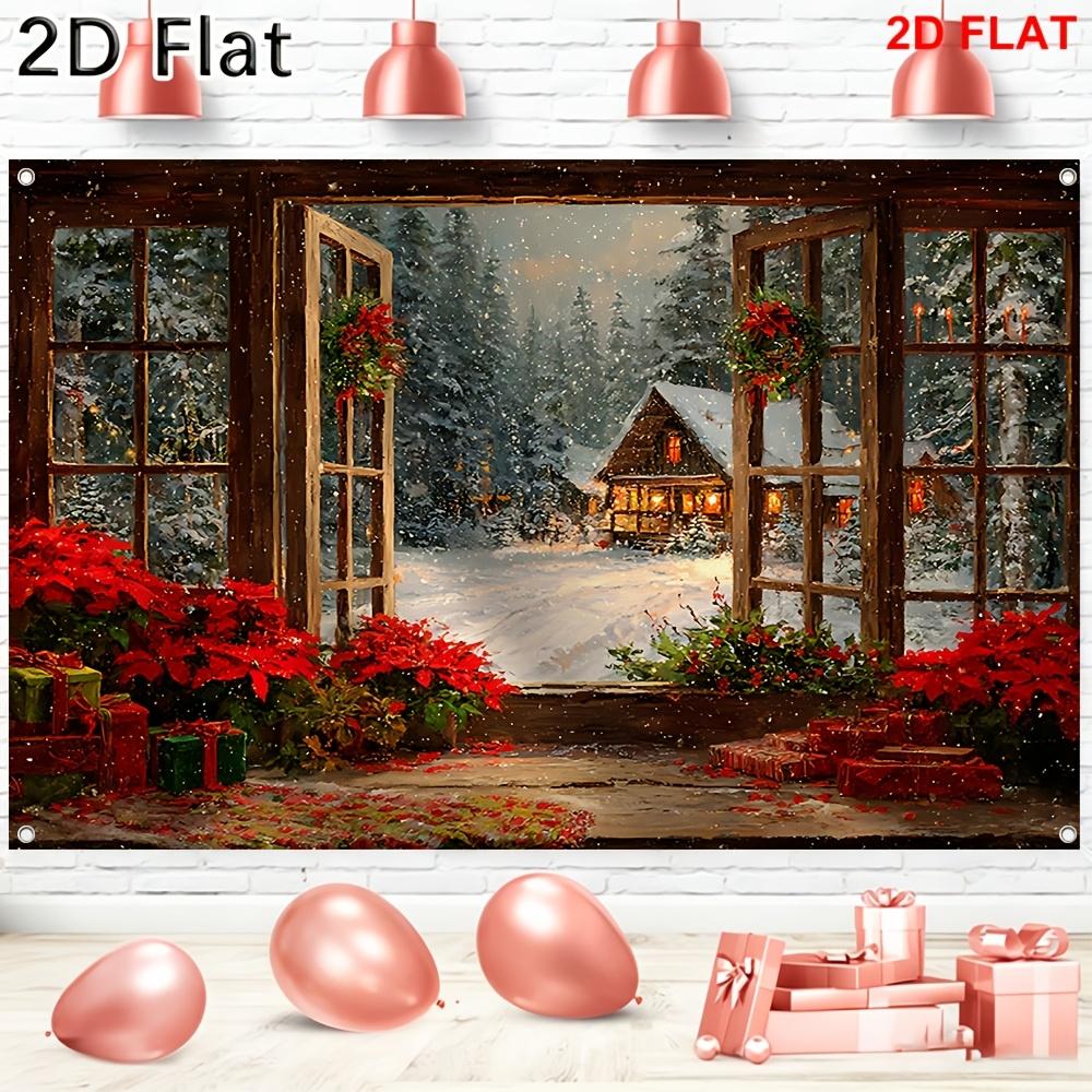 1Pcs Christmas Winter Snowy Cabin Forest Wreath Decoration Background Xmas Backdrop Decorations For Photo Studio Booth Party