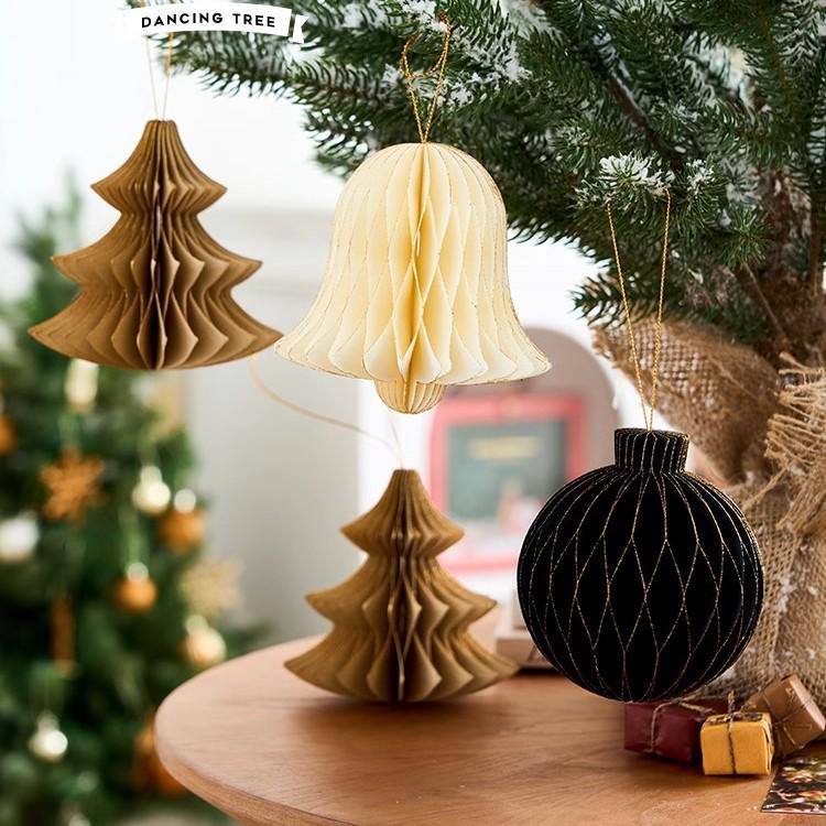 Irregular Shape Paper Honeycomb Christmas Tree Ornaments - Small Pendant & Honeycomb Ball Decor.