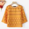 ZANZEA Women Casual Round Neck Summer 3/4 Sleeve Print Blouse