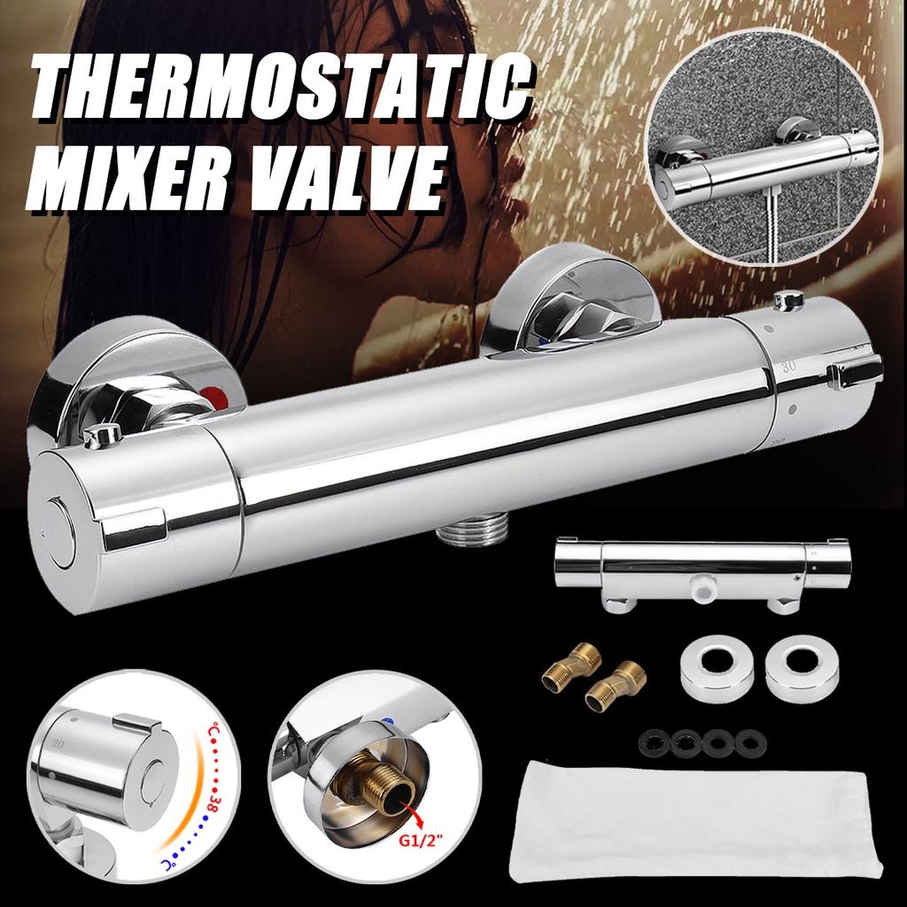 Hot/Cold Mounted Brass Chrome Thermostatic Shower Faucet Bathroom Wall Mixer Value Dual Handle Bathtub Shower Faucet