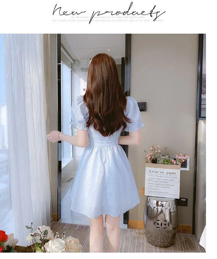 Women's Elegant French Style Puff Sleeve Slimming Short Dress - Summer 2025