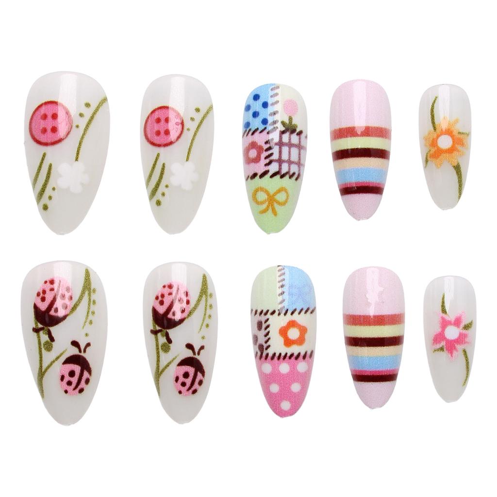 24pcs Almond Shape False Nails Multicolor UV Coated Reusable Fake Nails for Various Occasions