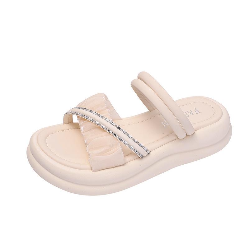 New Cool Slippers Female Summer Fairy Wind Wear Fashion Internet Celebrity Pearl Thick Bottom Casual Two Wear Beach Cool Slippers