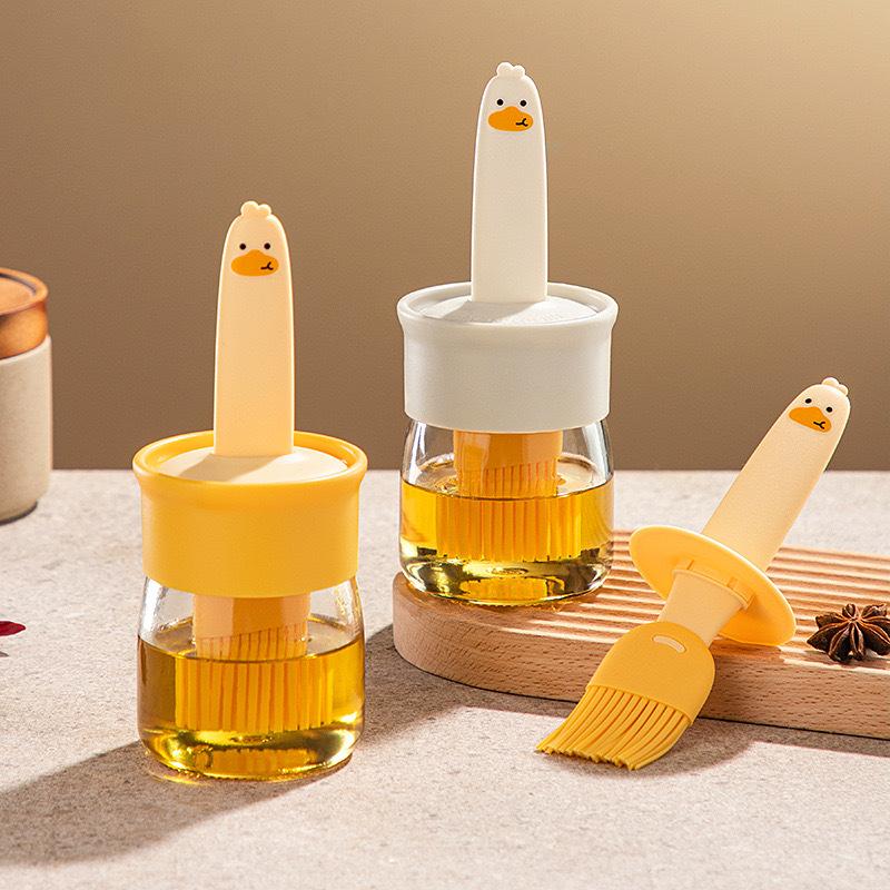 1pcs Yellow Duck Oil Pot Silicone Glass Outdoor Barbecue Camping Home Kitchen Integrated Oil Pot