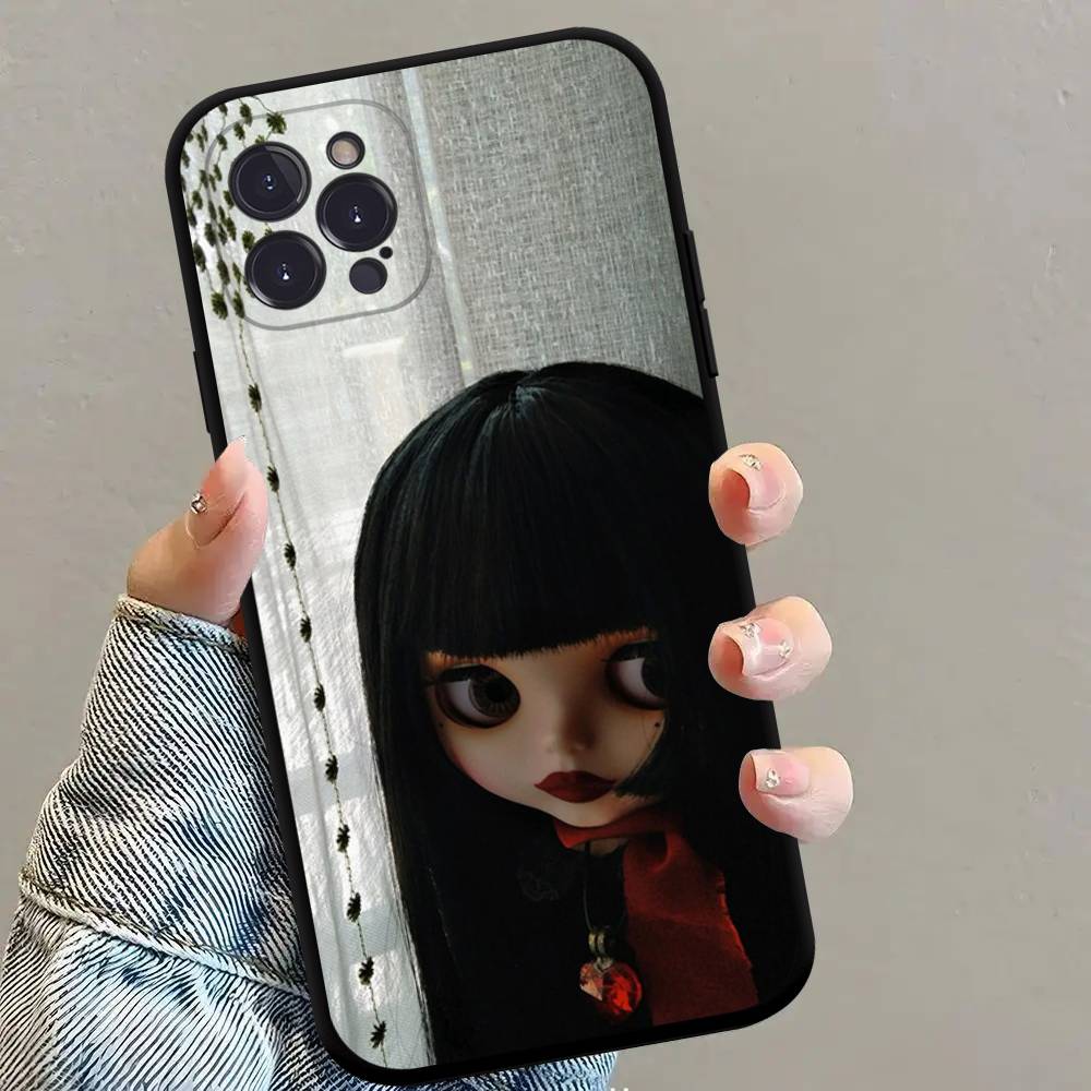 Dark Cute Girl Doll  Black Matte Phone Case For iphone 17 Air 16 15 14 13 12 11 Pro Max Plus Back Cover TPU Soft Case