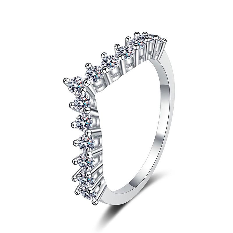 Sterling V-Shaped Stackable Ring With D-Color Moissanite 0.78ct Women Men Tail Finger