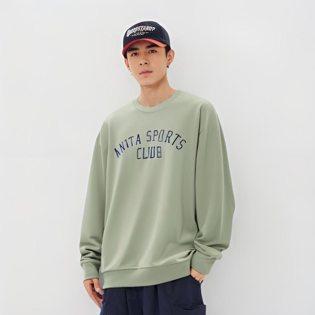 Anta Simple Casual Round Neck Pullover Sweatshirt Men Tops Evergreen 152448706N-2