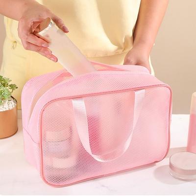 New Large Capacity Mesh Makeup Bag Zipper Handheld Make Up Organizer Case Transparent Waterproof Toiletry Kit Bag Travel