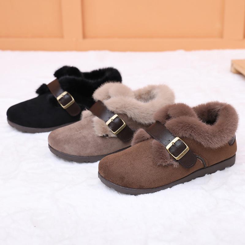 Women's Large Size Soft Sole One Foot Stirrup Winter Warm Fur One Snow Boots Padded Lined Ankle Boots Anti-slip Hiking Sports Cotton Boots