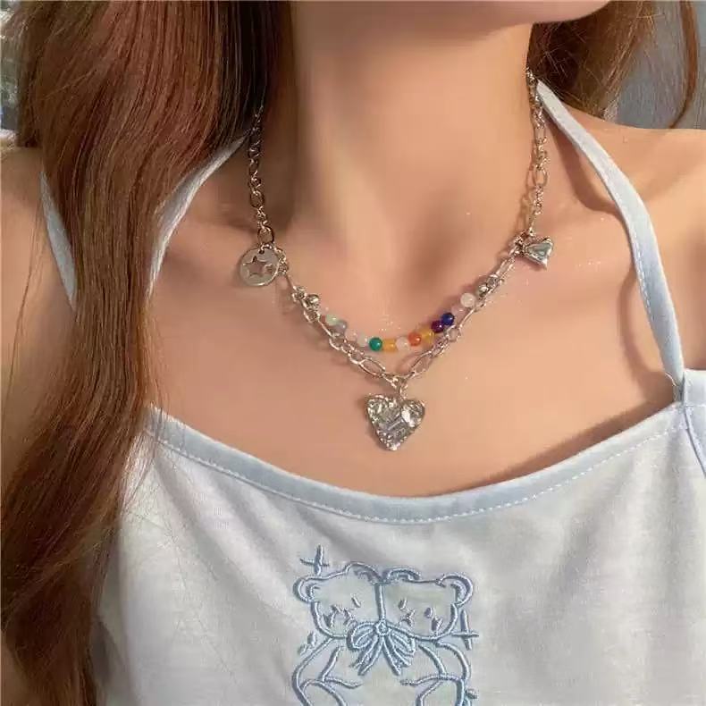 Sweet and cool style love necklace female summer hip hop trendy babes niche design sense beaded Internet celebrity accessories collarbone