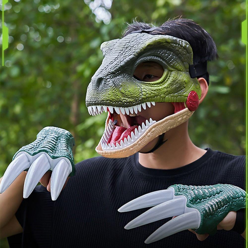 Sound Dinosaur Mask Headwear Movable Mouth Dinosaur Head Face Cover 3D Dinosaur Mask  Halloween