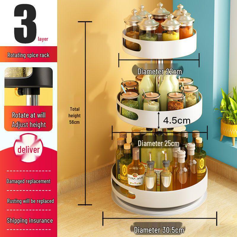 360-Degree Rotating Kitchen Spice Rack - Condiment & Oil Organizer