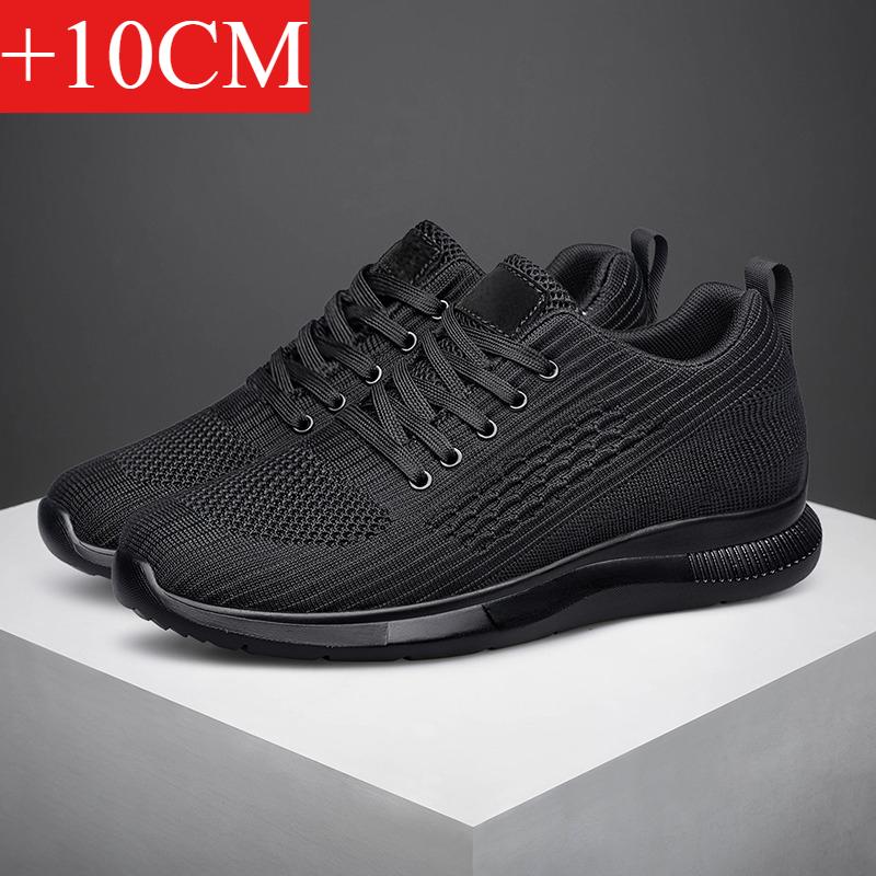 Men's 6-10CM Height Increasing Sneakers Black Knit Breathable Lightweight Comfortable Non-slip Daily Sports Shoes