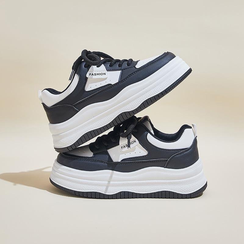 Chunky Platform PU Leather Sneakers for Women Casual Breathable Lightweight Walking Shoes Women's Comfortable Non-Slip Outdoor Work Tennis Sneakers