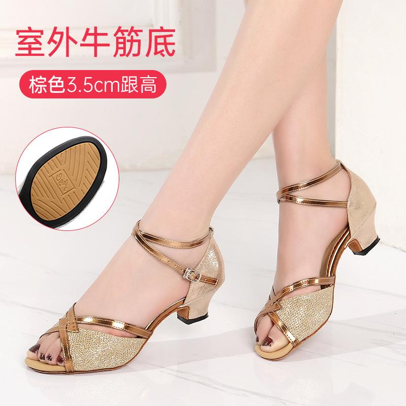 Girls Dance Shoes Sequined Latin Dance Shoes Open Toe Sandals High Heels Crystal Sparkling Standard Dance Shoes