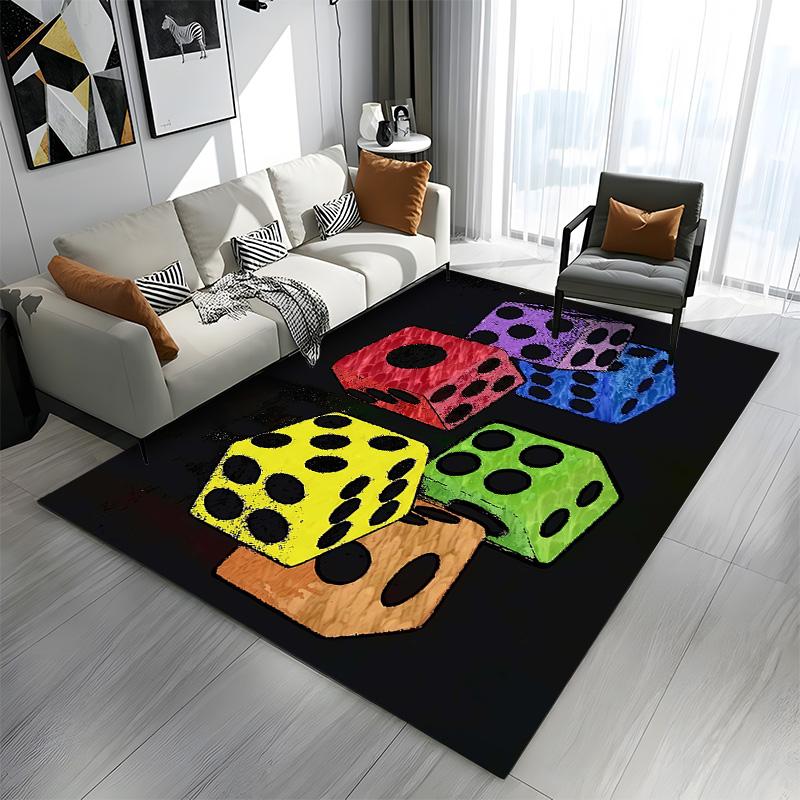 Colorful Dice Pattern On Black Background Patterned Carpet a Non Slip Rug Suitable for All Seasons and Any Setting, Gift