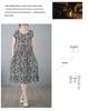 2025 Summer Floral Cotton-Silk A-Line Dress: Women's Short Sleeve, Loose Waist, Slimming Tie Mid-Length