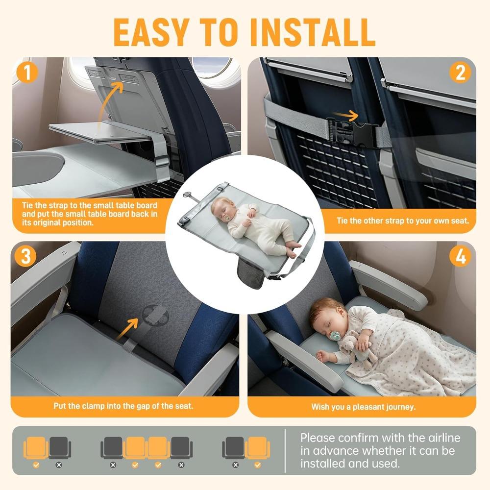 Toddler Airplane Bed, Grey | Airplane Travel Essentials, Plane Seat Extender for Kids, Portable Plane Travel Bed, For Long Flight Flying