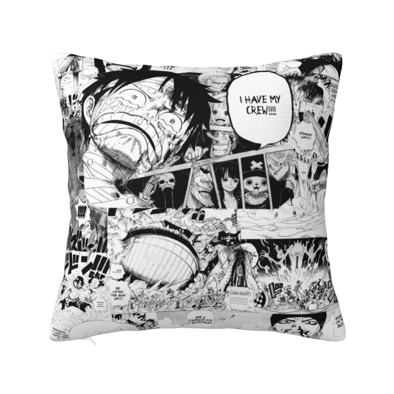 Custom Modern One Pieces Luffy Anime Cushion Cover for Sofa Soft Pirate Skull Manga Pillow Case