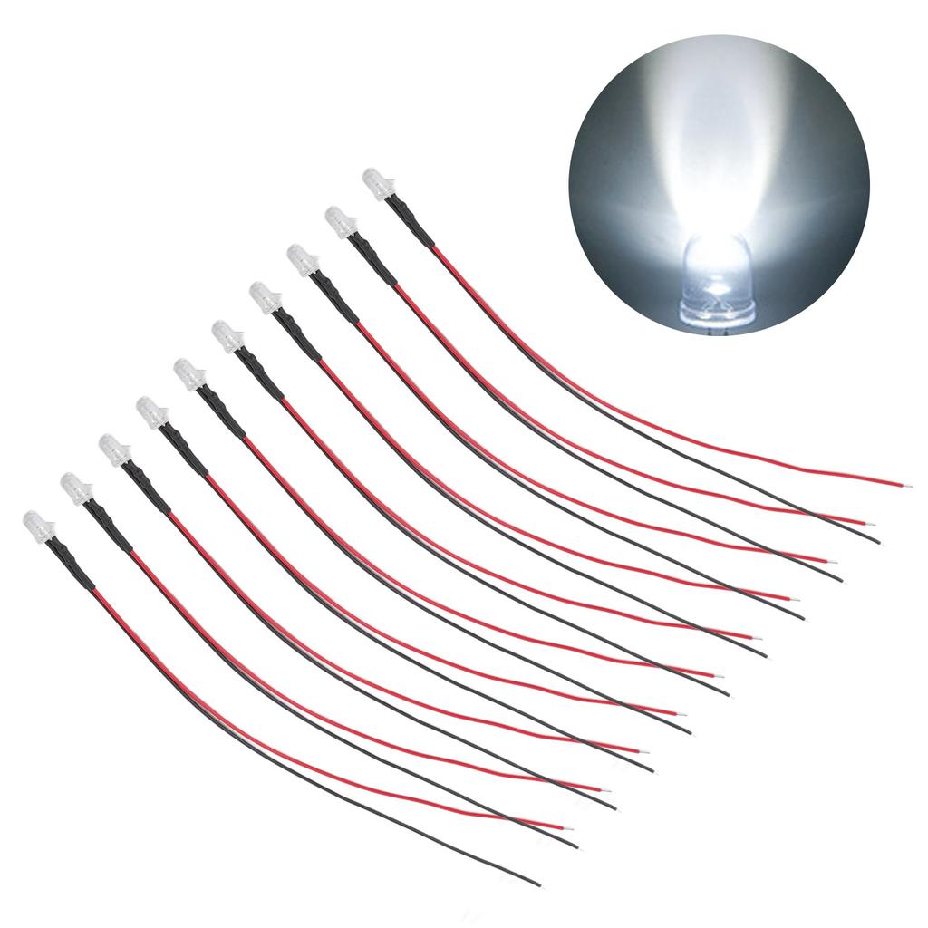 10pcs Lights Emitting Diodes 5mm Prewired Electronic LED Light Diodes for Decoration 5‑12V