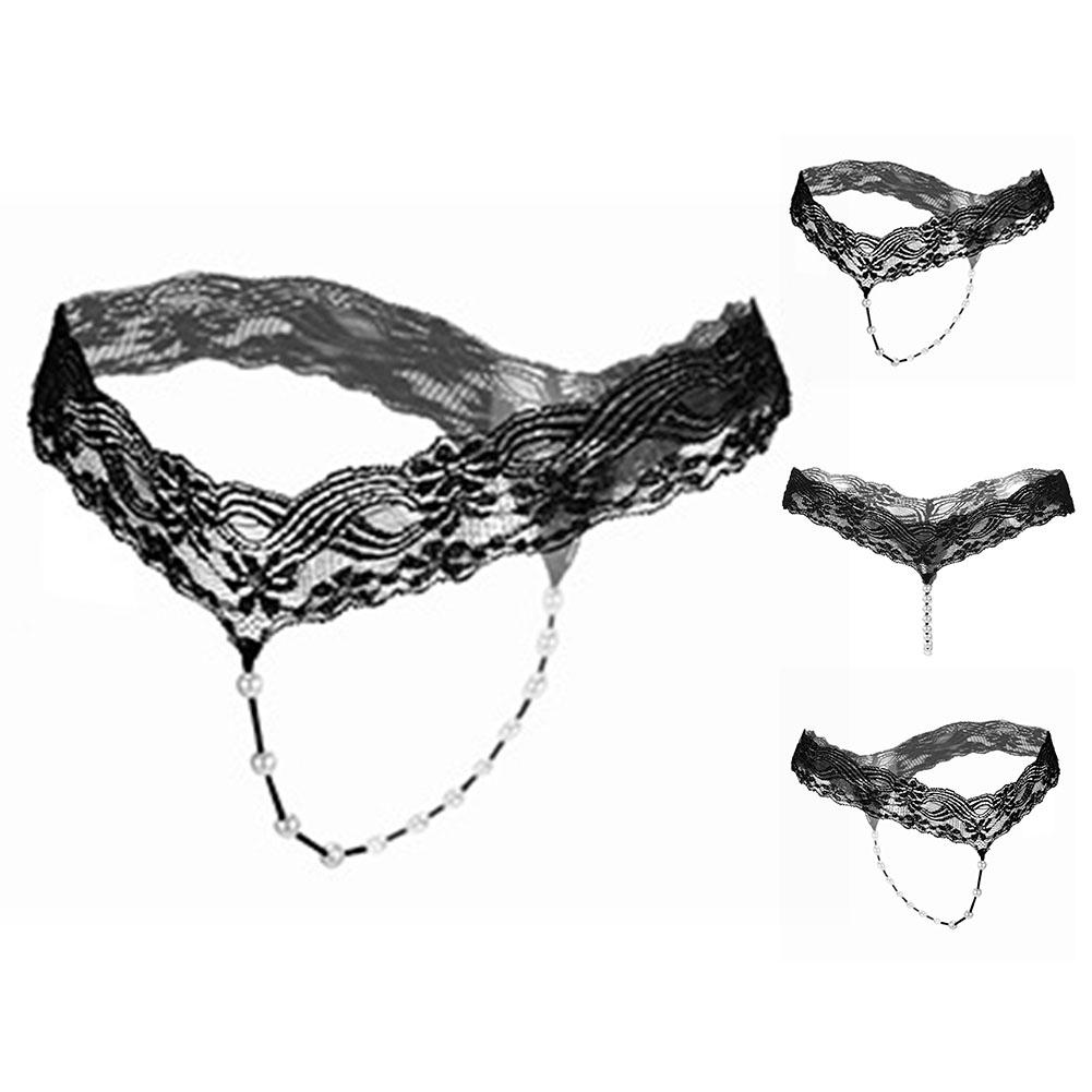 Women G String Faux Pearls See Through Sexy Transparent